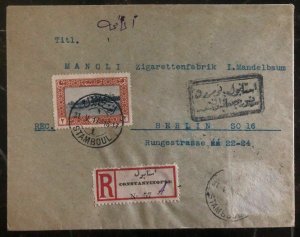 1917 Istanbul Turkey Registered Cover To Berlin Germany Back Label