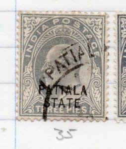 Indian States Patiala 1903-06 Early Issue Fine Used 3p. Optd 203549