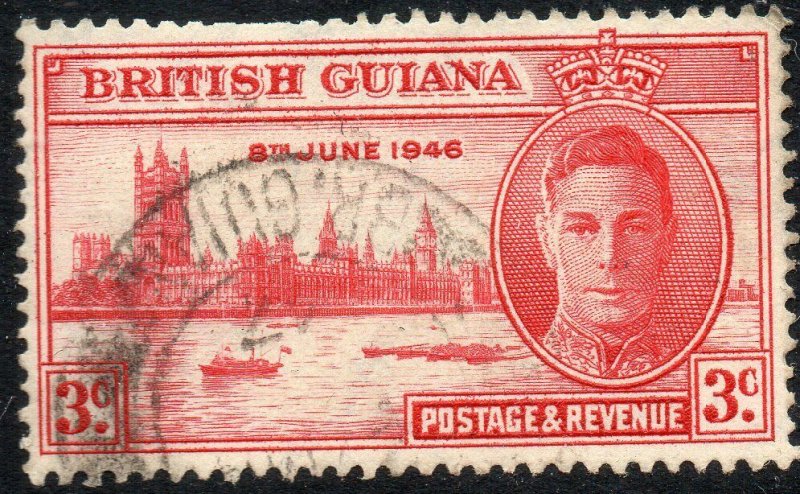 1946 British Guiana Sg 320 3c carmine Strong Re-entry at Left Fine Used