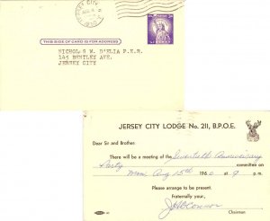 United States New Jersey Jersey City 1960 machine  Postal Card  Reverse Illus...