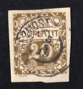 Czechoslovakia 1918 20h deep bister Postage Due, Scott J4 used, value = 25c