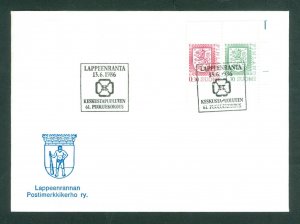 Finland. Cover 1986. Lappeenranta Cow. Special Cancel. 0.30 + 1.30 Lions.