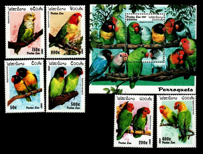 Laos # 1312-1318 Mint S/S & Singles Parrots!