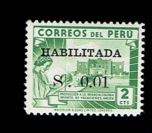 PERU SCOTT#445 1951 CHILDREN'S HOLIDAY CENTER, ANCON - SURCHARGED - MNH