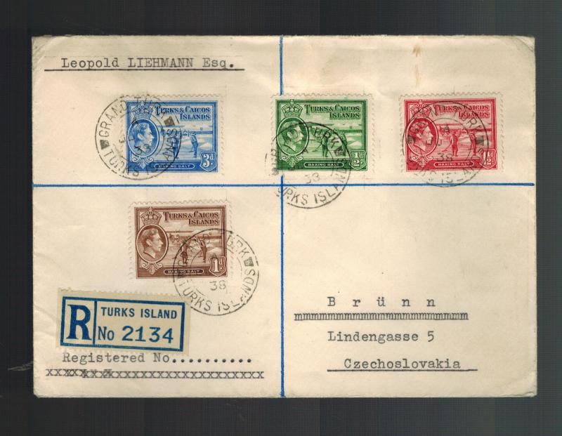 1938 Turks Caicos Islands Cover to Czechoslovakia