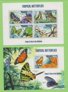 MALDIVE ISL. Sc 3050+3060 NH issue of 2013 MINISHEET+S/S - BUTTERFLIES