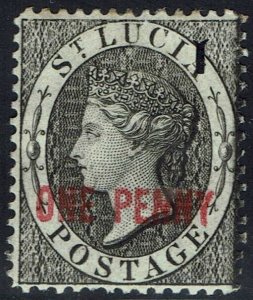 ST LUCIA 1882 QV ONE PENNY OVERPRINT
