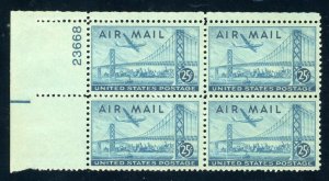 US Stamp #C36 Bay Bridge 25c - Plate Block of 4 - MNH - CV $4.00