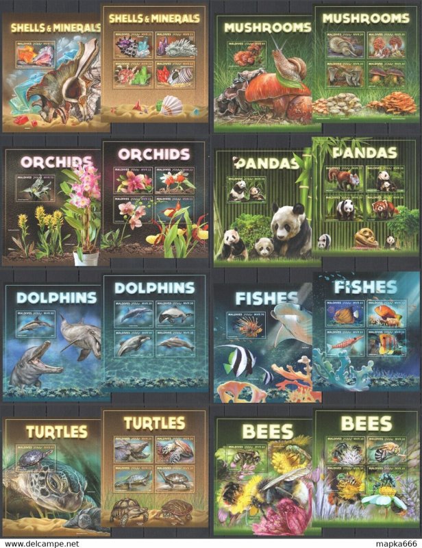 2017 Maldives Fishes Marine Life Animals Pandas Turtles Fauna 8+8 ** Fd0430-7