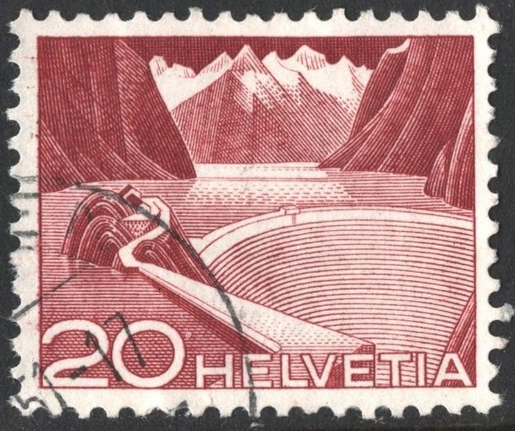Switzerland SC#332 20ct Grimsel Reservoir: Type II (1949) Used