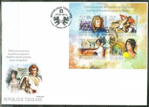 TOGO  2014 200th MEMORIAL  ANN OF JOSEPH BEAUHAMAIS  NAPOLEON'S WIFE SHT FDC