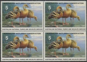 Australia Cinderella Ducks 1989 $5 Duck block of 4 MNH