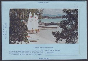 MAURITIUS QE 50c aerogramme - shells - unused - view Northern Coastline.....Q796