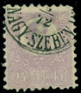 HUNGARY #6, 25kr Litho violet, used, thin, Scott $200.00