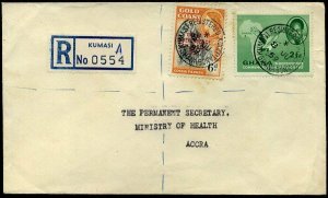 Ghana / Gold Coast 1959 QEII 6d Registered Kumasi Acceptance cds