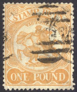 Victoria 1884 £1 Yel Orge o yell PostFis P 12 SG 262 Sc AR48a VFU Cat£85($120)