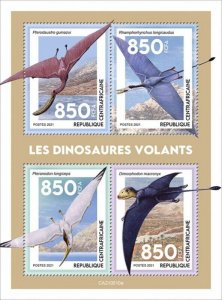 Central Africa - 2021 Flying Dinosaurs on Stamps - 4 Stamp Sheet - CA210510a