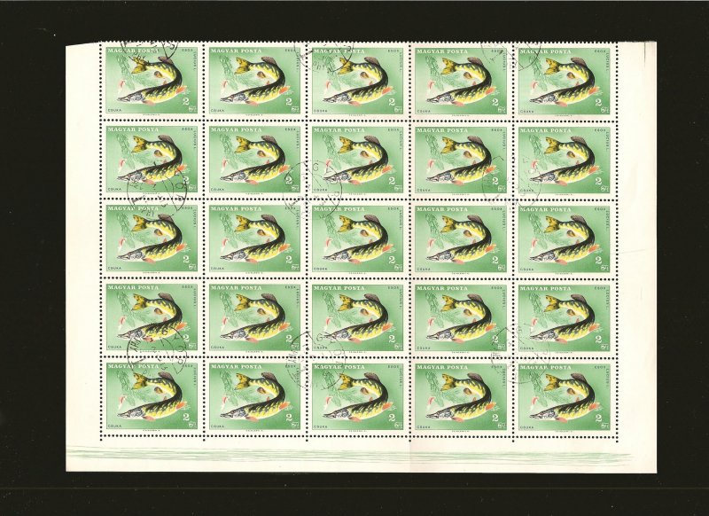 Hungary 1846 Pike (Fish) Half Sheet of 25 1967 CTO PLEASE READ NOTE