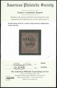 Malaya Sungei Ujong Sc 16 Unused/OG HR- 1881 4¢- Cat $325- with APS Certificate!