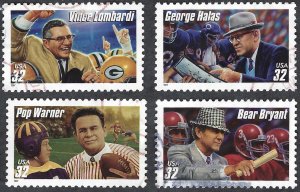 United States #3143-46 4x32¢ Legendary Football Coaches (1997). Used.