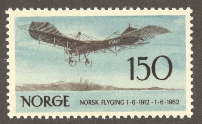 Norway Scott 405 MNHOG - 1962 50th of Norwegian Aviation Issue - SCV $3.50