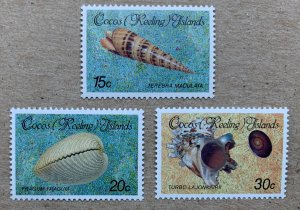 Cocos Islands 1986 15c-30c Shells, MNH. Scott 141-143, CV $6.75