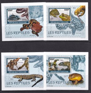 Togo 2010 Snakes 4 S/Sheets Deluxe Edition MNH