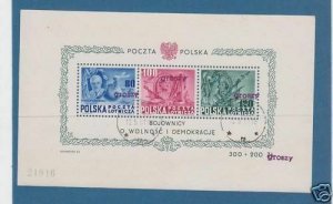 POLAND 1950 GROSZY OVERPRINT ON SCOTT C26Cd ROOSEVELT SHEET MICHEL BL A11 VFU