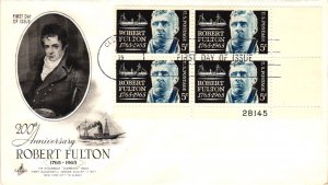 #1270 Robert Fulton Plate Block = Artcraft Cachet