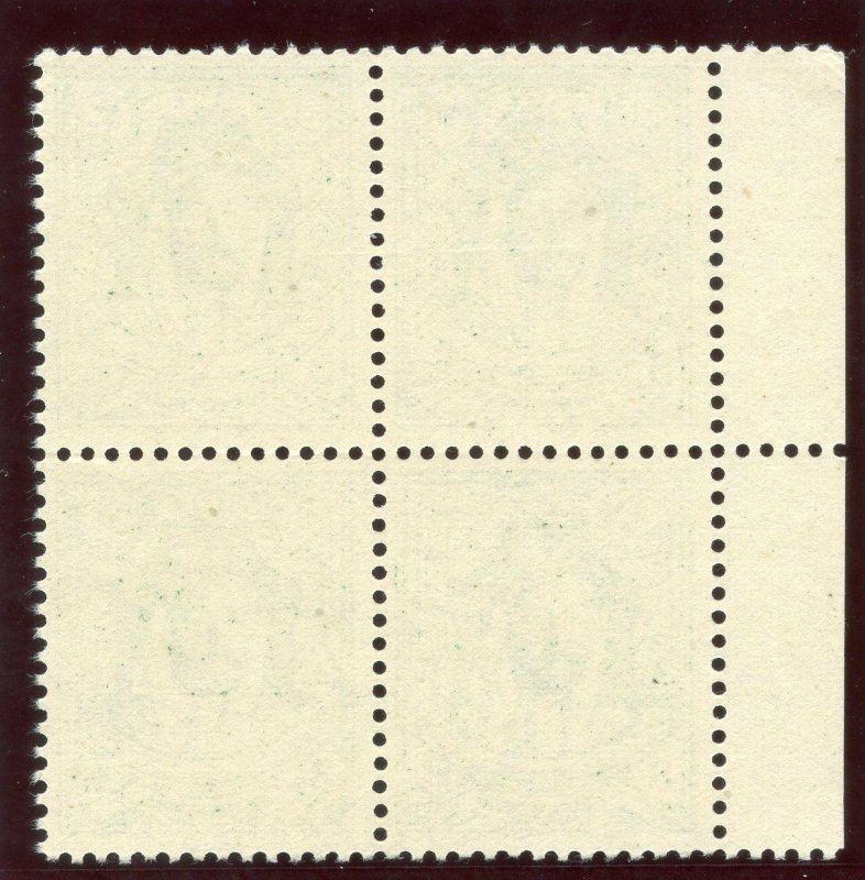 Transjordan 1942 3m yellow-green block of four superb MNH. SG 224. Sc 201.