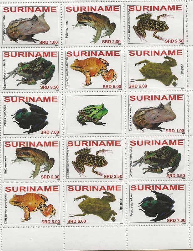 SURINAM/SURINAME Sc 1367 NH 2 SETSW/LABLE of 2009 - FROGS. Sc$40