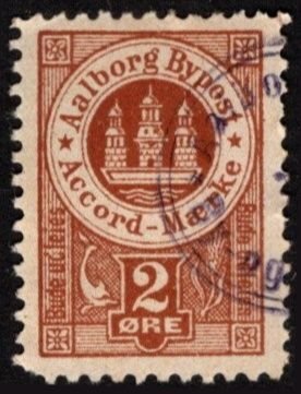 1886 Denmark Local Post 2 Ore Aalborg City Post (According to Brand) Used