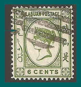 Labuan 1892 Queen Victoria, 6c no dot, cancelled #34,SG40a