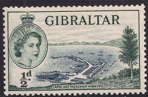 Gibraltar 1953 - 59 QE2  1/2d Grey Green passenger & cargo wharfs MM SG 145 (...
