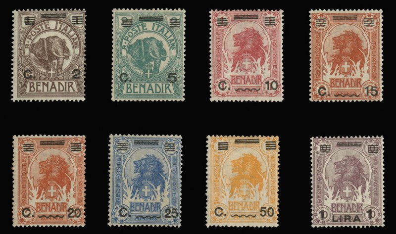 Italian Colonies, Somalia #70-77 (Sass. 73-88) Cat€450, 1926 Surcharges, se...