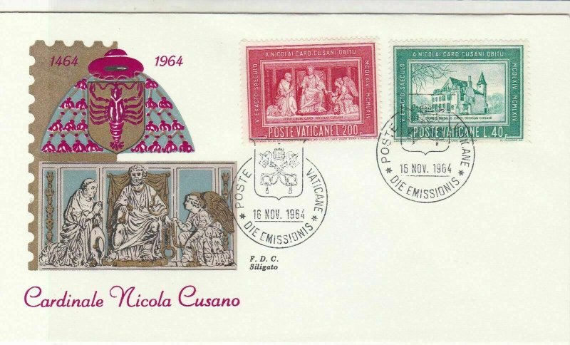 Vatican 1964 Celebrating Cardinal Nicola Cusano 500 Yrs Stamps FDC Cover Rf29516