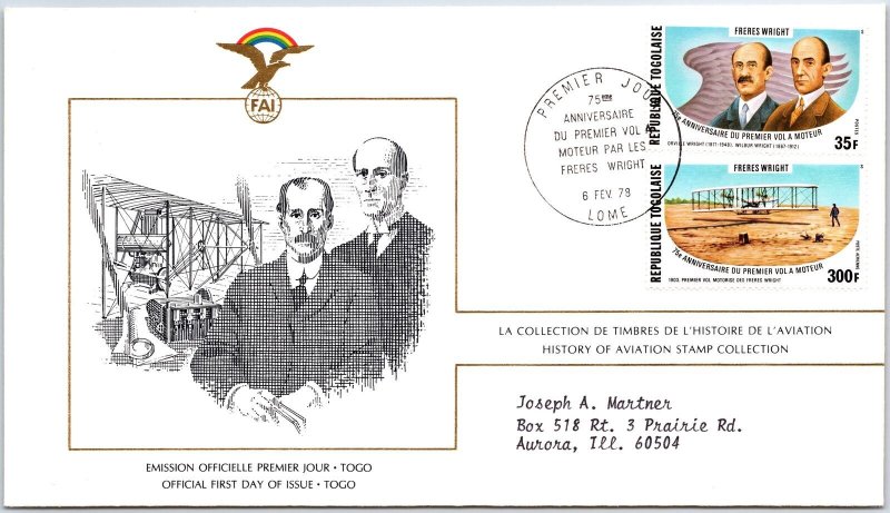 HISTORY OF AVIATION TOPICAL FIRST DAY COVER SERIES 1978 - TOGO REPUBLIC 35F 300F