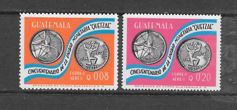 BIRDS - GUATEMALA #c610-11 QUETZAL COINAGE MNH