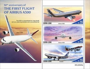 Sierra Leone - 2022 Airbus A300 First Floght - 3 Stamp Sheet - SRL220525a