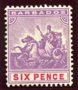 Barbados 1892 QV 6d mauve & carmine MLH. SG 111. Sc 76.