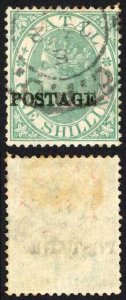 Natal SG84 1/- Green Opt POSTAGE Cat 8 pounds