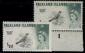 FALKLAND ISLANDS QEII SG193 + 193a, ½d SHADES, LH MINT. Cat £17. PLATE 1