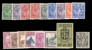 St. Lucia #110-126 Cat$50.95, 1938-46 George VI, complete set, mostly lightly...