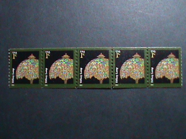 ​UNITED STATES-2003-SC#  3749- TIFFANY  LAMP MNH -STRIP OF 5 COIL STAMPS- VF