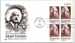 U.S. FIRST DAY COVER CENTENNIAL OF THE BIRTH OF ALBERT EINSTEIN PLATE BLOCK 1979