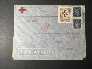 1942 Censored Portugal Red Cross Airmail Cover Lisbon to Geneva Switzerland