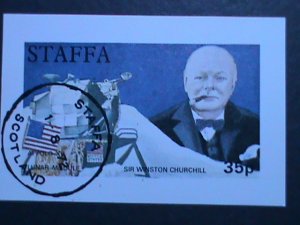 STAFFA-1972- SIR WINSTON CHURCHILL-SPACE LANDING FANCY CANCEL IMPERF: S/S VF