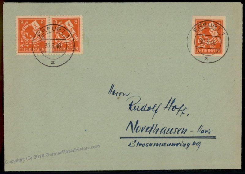 Germany Soviet Zone SBZ Thuringia Thueringen Imperforate Posthorn Stamp Co 63445