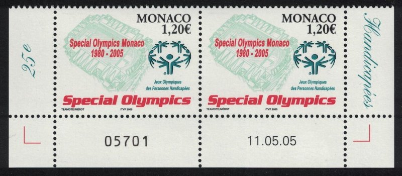 Monaco 25th Anniversary of Monaco Special Olympics Bottom Pair 2005 MNH