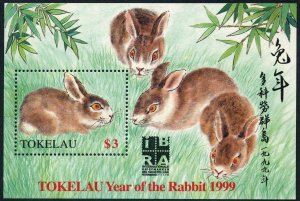 Tokelau 264a, MNH. Mi Bl.16-I. IBRA-1999. Lunar New Year 1999, Year of Rabbit.